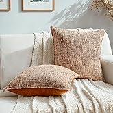 HAUSSY Rust Throw Pillow Covers 18x18 Set of 2 Chenille Tweed Textured Decorative Couch Pillow Covers Neutral Modern Pillow Cases for Sofa Bed Living Room Decor