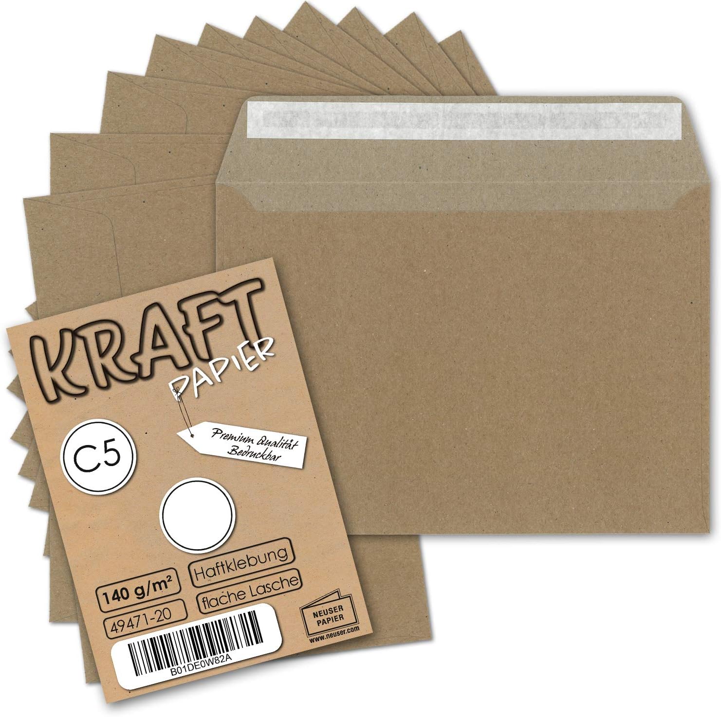 Envelopes, recycled, natural brown, C5 paper size, 162 mm x 229 mm 100 % naturally approved material, FSC certified 100 Umschläge brown