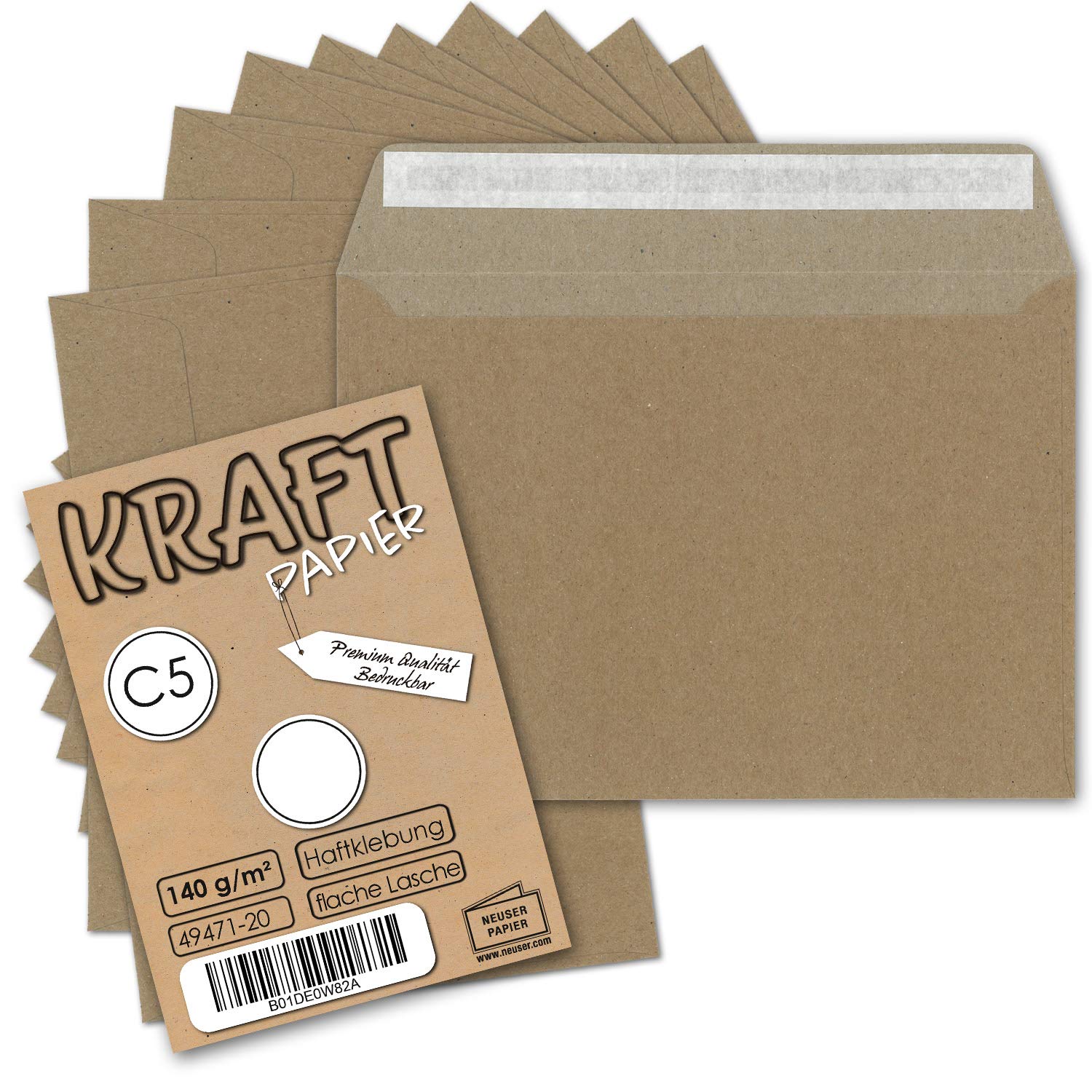Envelopes, recycled, natural brown, C5 paper size, 162 mm x 229 mm 100 % naturally approved material, FSC certified 25 Umschläge brown