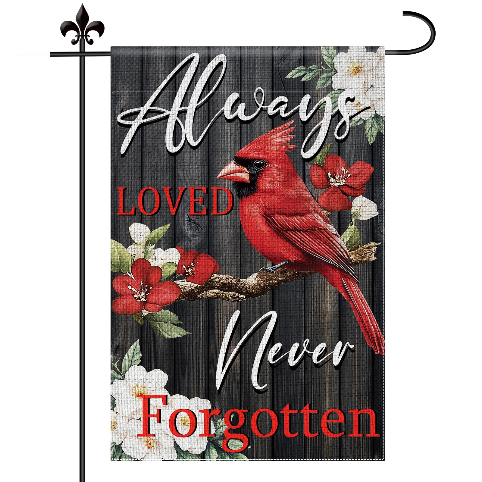 Cardinal Memorial Garden Flag, 12x18inch Garden Flags Always Loved Never Forgotten Memorial Double Sided Garden Flag Memorial Decorations Cardinal Gifts for Yard Decoration