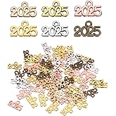 MECCANIXITY 60pcs 2025 Graduation Year Charm 3D Metal Tassel Year Number Charm Year Pendant Mini for DIY Anniversary Jewelry Making Crafts, 6 Colors