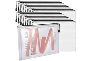 LABUK 52 Pack Mesh Zipper Pouch Bags, A4 Size Black Zipper Pouch for Organizing, 13.5x9.5 Inches Clear Plastic Zipper Bags, Waterproof File Bag for School Classroom Block Games and Office Supplies