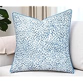 MANOJAVAYA Watercolor Dot Print Throw Pillow Cover 18x18, Blue | Irregular blue watercolor dots on white; blue piping, both sides printed, cover only