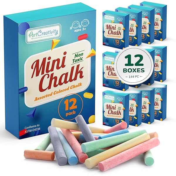 ARTCREATIVITY 288 COUNT MINI CHALK SETS FOR KIDS (24 BOXES) NON-TOXIC SUMMER ART AND CRAFT SUPPLIES – SMALL INDIVIDUAL CHALK PACKS IN BULK FOR CLASSROOM GIFTS, SCHOOL SUPPLIES, AND SUMMER PARTY FAVORS