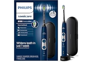Philips Sonicare ProtectiveClean 6100 Rechargeable Electric Toothbrush, with Pressure Sensor, 3 Cleaning Modes, SmarTimer and QuadPacer, 14-Day Battery Life, Travel Case, Navy Blue, Model HX6871/49