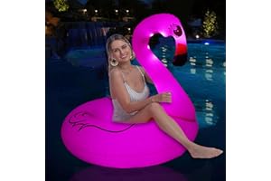 FXSWETY Inflatable Flamingos Pool Float with Colorful Lights, LED Color Changing Flamingos Swim Giant Tube Rings, 42'' Large Pool Beach Floaties Floaty Funny Summer Pool Float for Adults