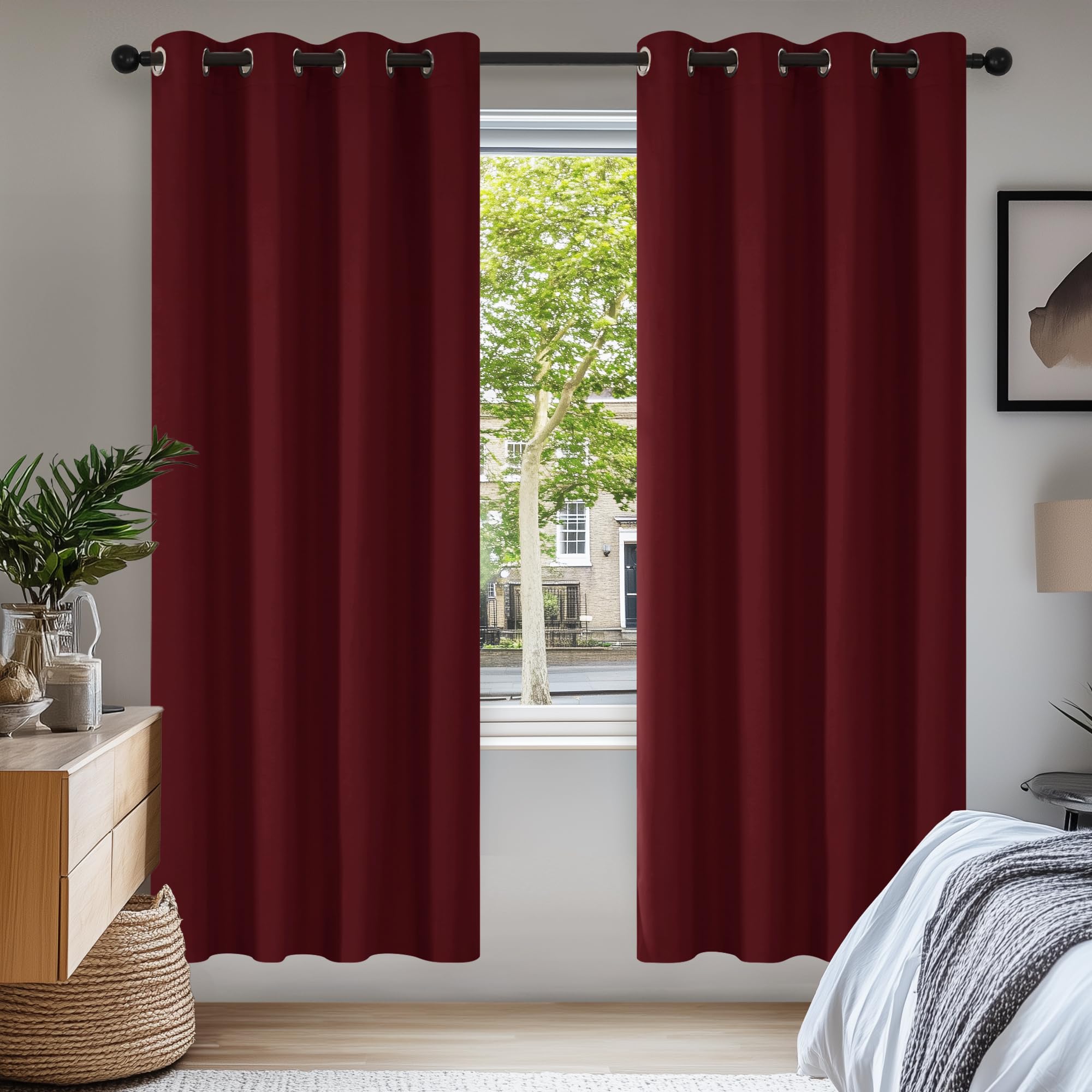 Deconovo Eyelet Blackout Curtains Solid Curtains Thermal Insulated Blackout Curtains for Bedroom 140x180cm Red 2 Panels
