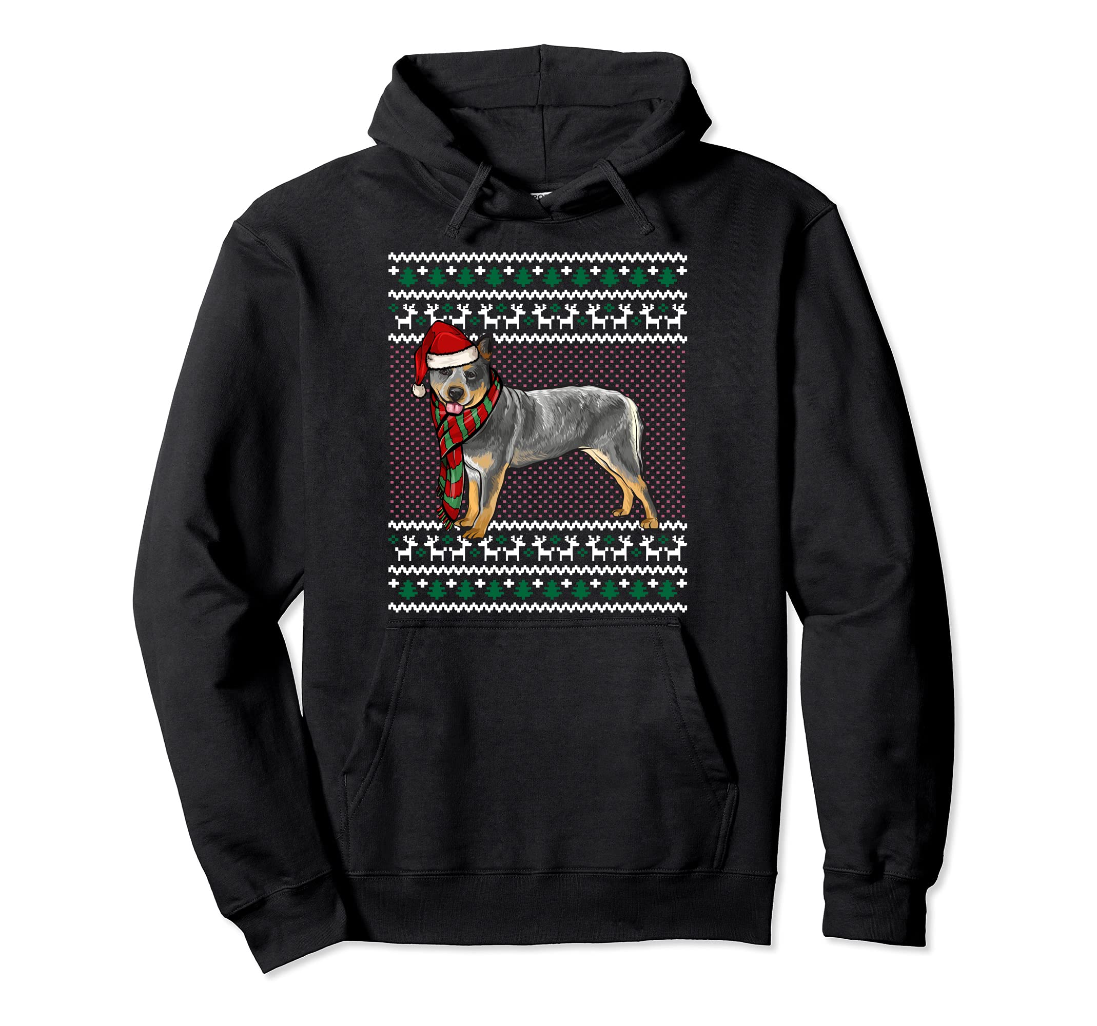 Xmas Australian Cattle Dog Santa Hat Ugly Christmas Pullover Hoodie