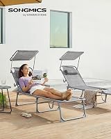SONGMICS Sun Lounger Folding Deck Chair 193x53x29 cm 150 kg Sunshade view 8