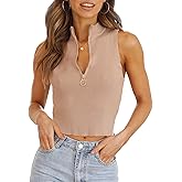Imily Bela Womens Summer Zipper Knit Crop Tops Going Out Sweater Tank Fashion Sexy Y2k Sleeveless Shirts