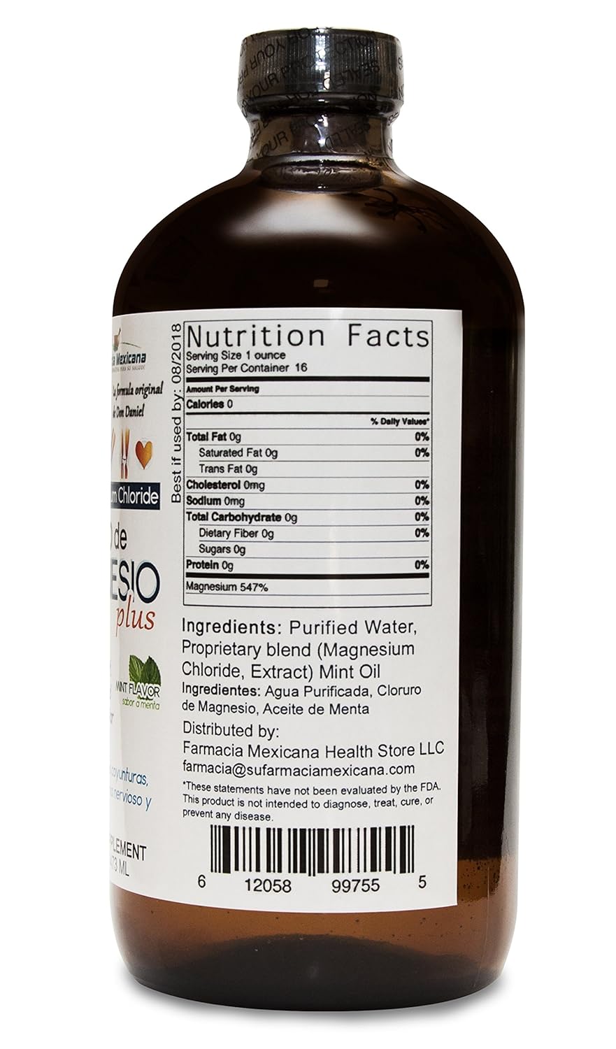 Amazon.com: Cloruro de Magnesio Liquido con Agua Alkalina y Menta - Magnesium Chloride Liquid - 16 oz: Health & Personal Care