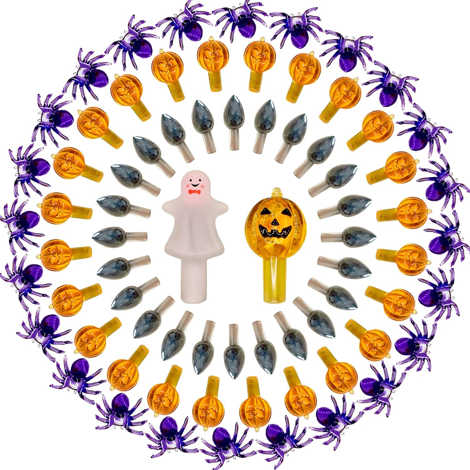 Tree Toppers - KonohaELF 117pcs Halloween Ceramic Tree Replacement Lights Bulbs, Including Spider/Pumpkin Head/Grey Flame & 2pcs Themed Tree Tops (Including Ghost/Pumpkin King) for Decorating Holiday Trees, Etc.