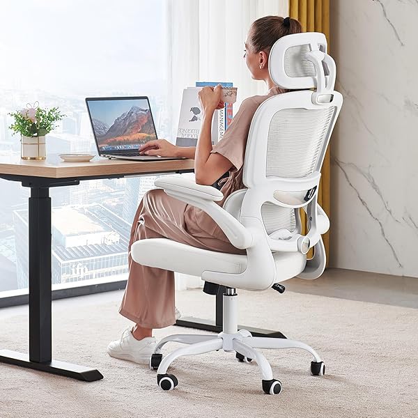 TRALT OFFICE CHAIR ERGONOMIC DESK CHAIR, 330 LBS HOME MESH OFFICE DESK CHAIRS WITH WHEELS, COMFORTABLE GAMING CHAIR, HIGH BACK OFFICE CHAIR FOR LONG HOURS (WHITE WHITE)