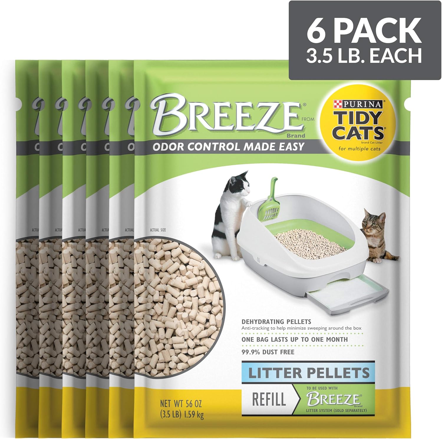 Purina Tidy Cats Litter Pellets, BREEZE Refill Litter Pellets - (6) 3.5 lb. Pouches : Pet Litter : Pet Supplies