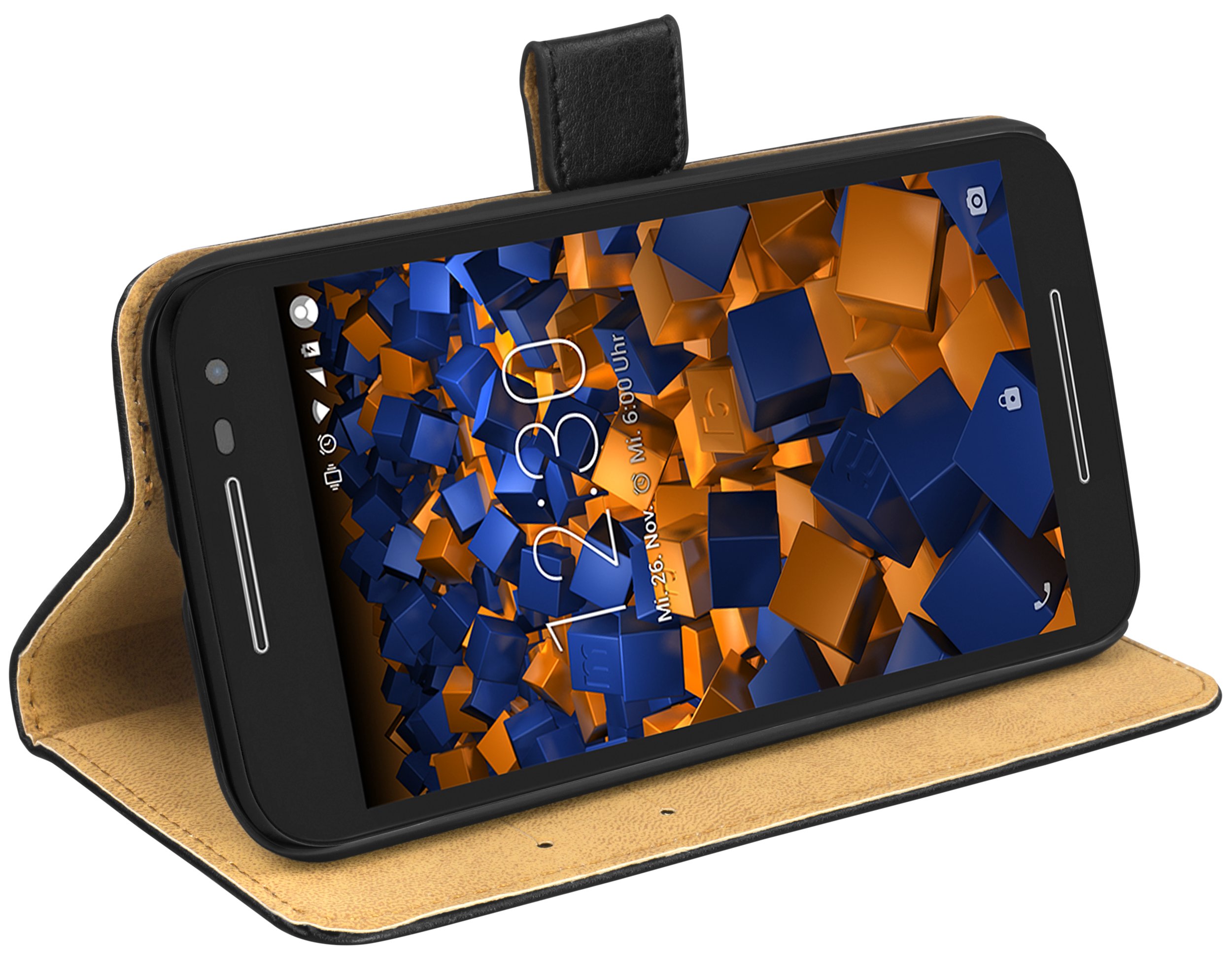 mumbi Genuine Leather Book-Style Case Compatible with Motorola Moto G3 Black