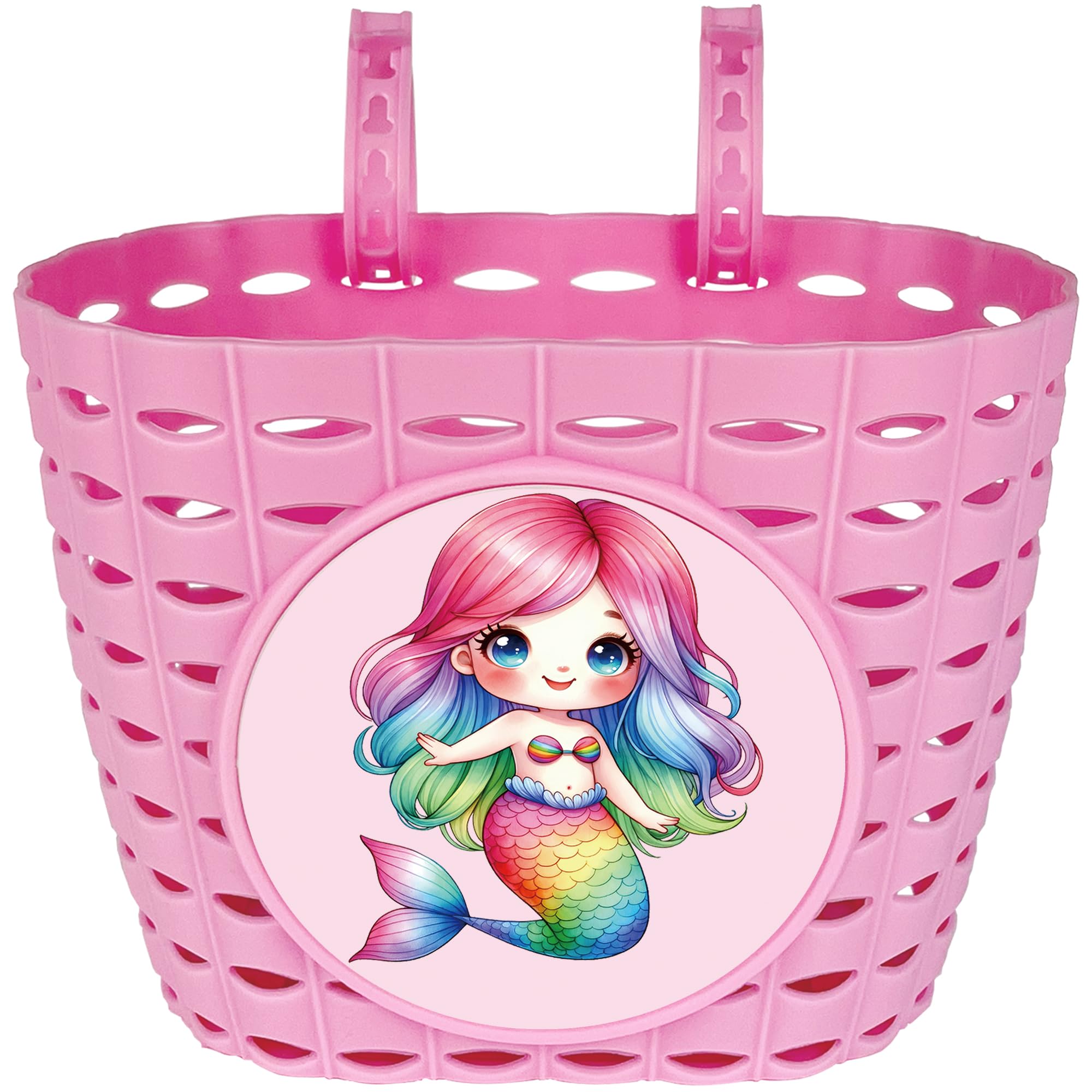 Dankeler Pink Bicycle Basket for Girls, Lovely Front Bicycle Basket, Adjustable Plastic Basket for Children, Baby Girls, Toddlers (Mermaid)