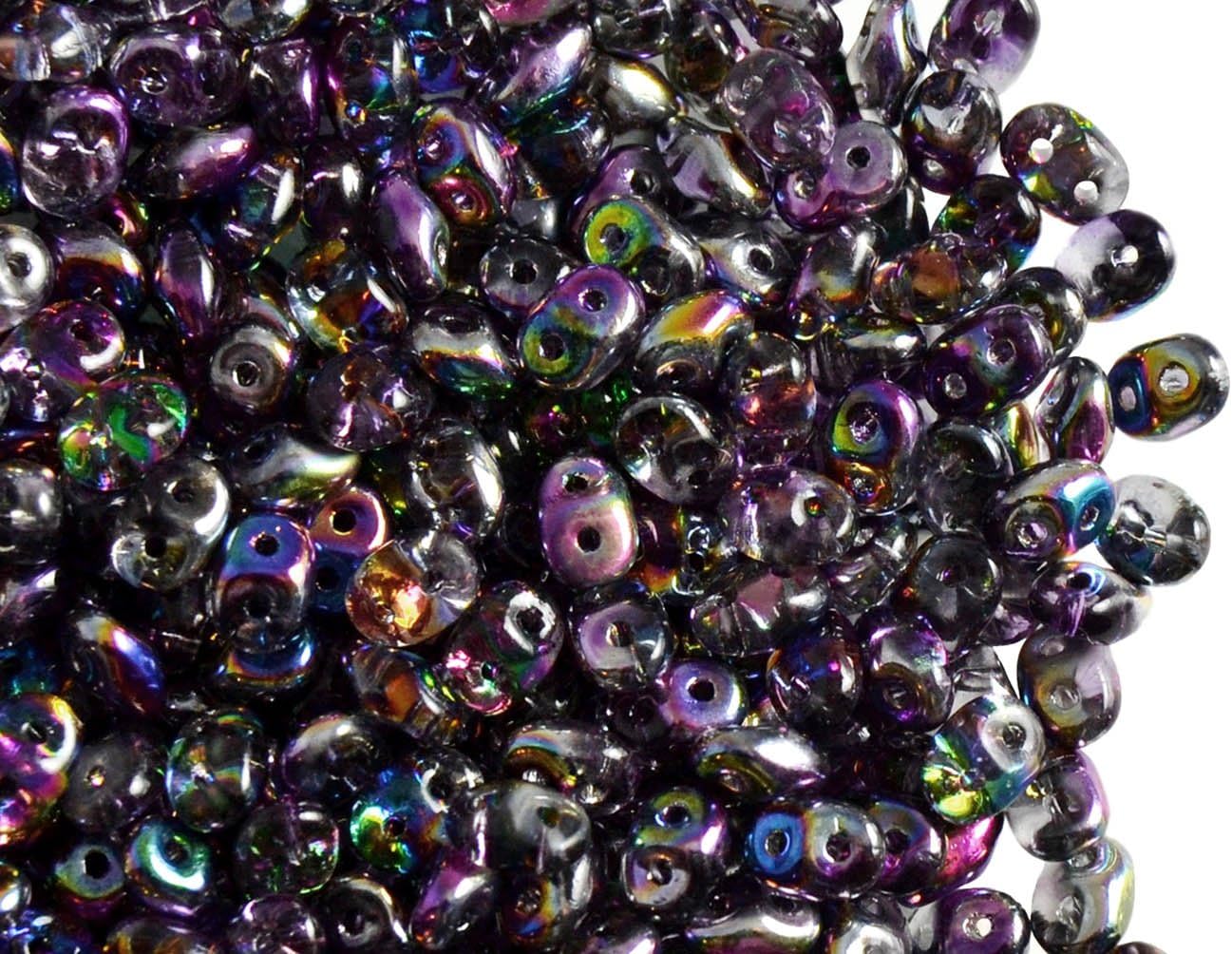 20 Grams (0,71 Ounces) am Czech Two-Hole Seed Beads SuperDuo 2.5x5mm Magic Violet- Gray