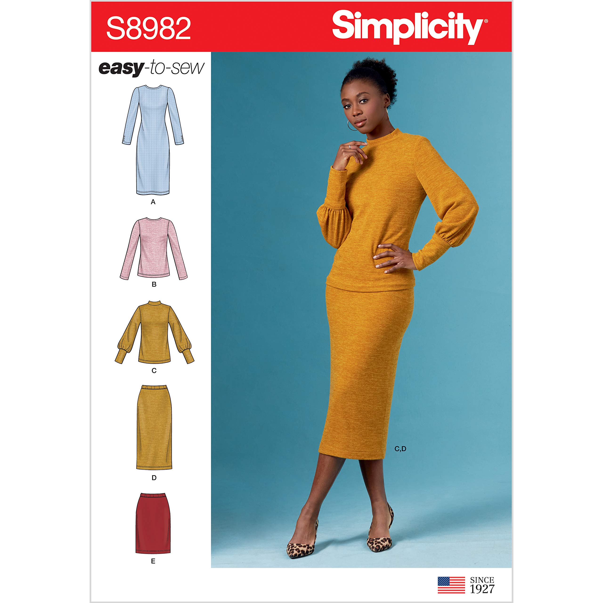 SIMPLICITY Sewing Pattern S8982 Misses' Knit Two Piece Sweater Dress, Tops, Skirts, Paper, White, various