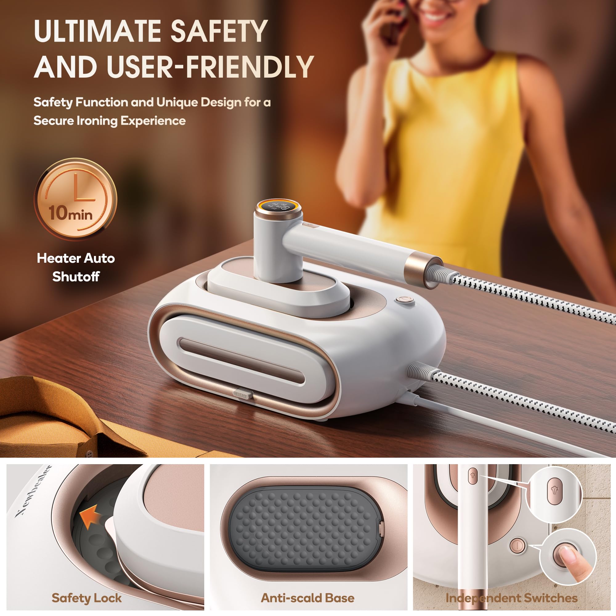 Newbealer 2In1 Pro Steam Station Iron, 1550W Turbocharged Steam for Clothes, 3-Level Steam & Dry Ironing, 30s Heat Up, 1.2L Detachable Tank, Auto-Off, Self Cleaning, Innovative Storage for Household