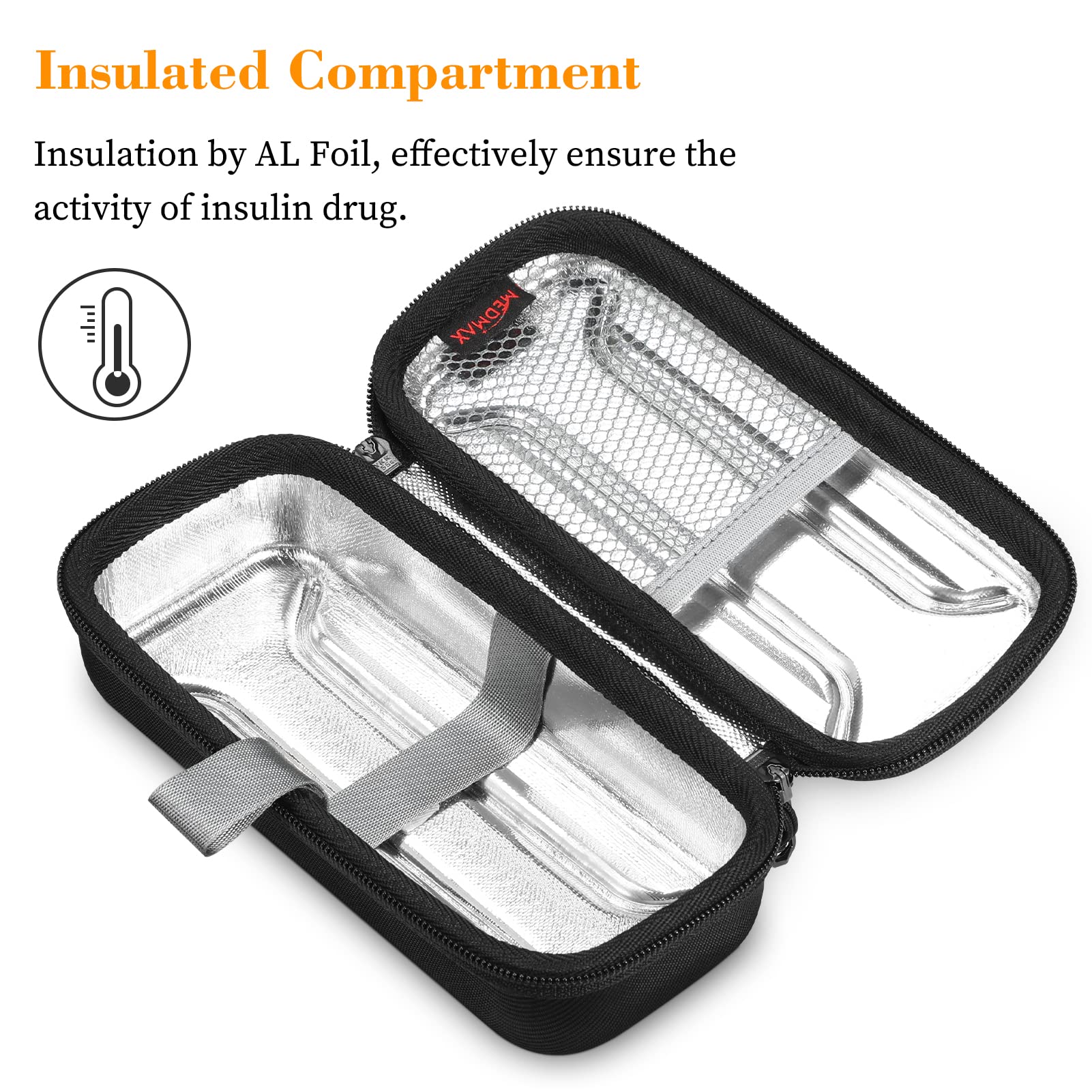 Insulin Vial Carrying Cooler Case, Portable Water Resistant Insulated Diabetic Organizer Protective Hard Shell Medical Travel Case with One Ice Brick (Black)
