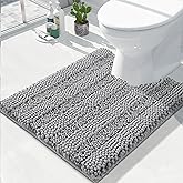 Yimobra Toilet Rugs U Shaped Washable 24 x 20, Non Slip and Super Absorbent Toilet Mat, Quick Dry, Ultra Luxury Microfiber Chenille Plush Fluffy Contour Bath Rugs for Toilet Base, Gray