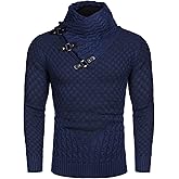 COOFANDY Men's Knitted Turtleneck Sweater Long Sleeve Slim Fit Designer Shawl Collar Pullover