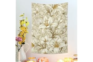 Elegant Beige Floral Tapestry, Decorative Wall Hanging for Living Room, Bedroom, Bohemian Home Decor 30x40 Inch