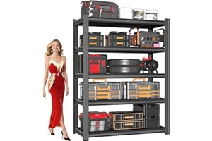 BESFUR 5-Tier Wider Garage Storage Shelves, Heavy Duty Metal Shelving Unit, Adjustable Matal Storage Shelving, 3000 lbs Capacity, for Warehouse Garage Basement, 19.7" D*47.3" W*71" H, Black
