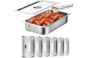 WantJoin Steam Table Hotel Pans with Lid 1/1 Full Size 4 Inch Deep 6 Pack, Stainless Steel Metal Tray Sets Food Storage Container, Commercial Restaurant Chafing Dishes Buffet Warmer Catering Supplies