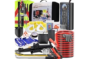 AUTODECO Car Emergency Roadside kit with Scissor Jack Air Compressor Jumper Cables Car Safety Kit Air Wedge Bag Pump Safety Kit