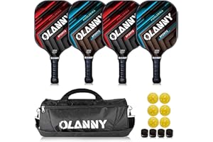 OLANNY Graphite Pickleball Paddles Set- Premium Rackets Fiber Face & Polymer Honeycomb Core Pickleball Set Includes Pickleball Paddles + Pickleball Balls+ Replacement Soft Grip + 1 Bag