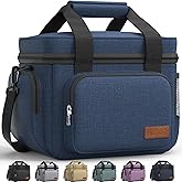 HOTOR Lunch Box for Men and Women - Leak-Proof Insulated Lunch Cooler Bag with Adjustable Strap, Multiple Pockets for Office, Picnic, Hiking, Beach, 1 Layer, 8L, Dark Blue, 9.8" x 8.7" x 5.9"
