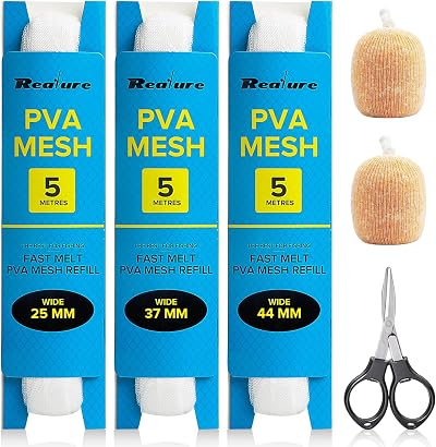 Realure 3-Pack 5M PVA Mesh Refill 25/37/44mm Wide Mesh Bags with Scissors