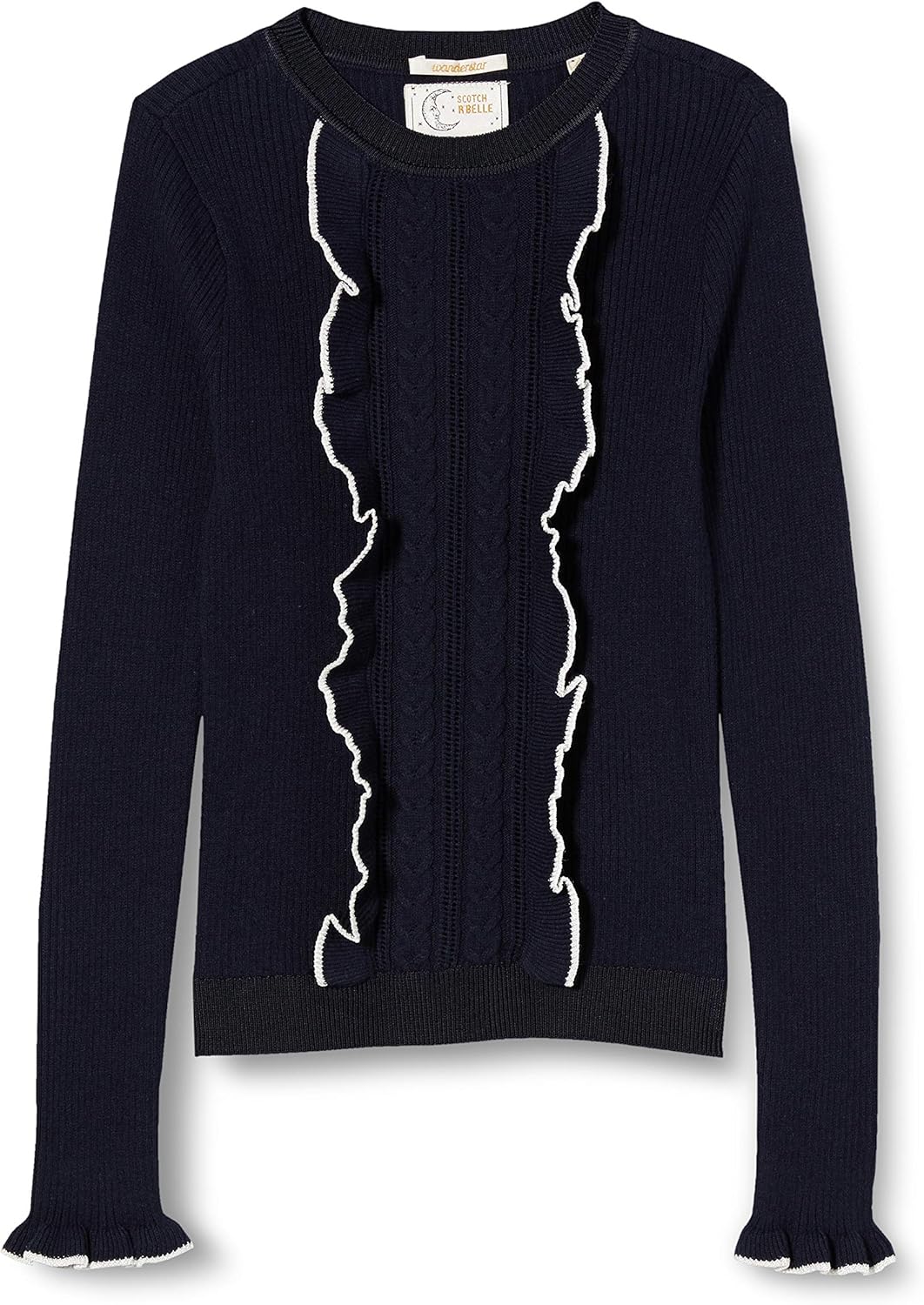 Scotch & Soda Girl's Fitted Pullover with Ruffle and Contrast Tipping Sweater: Amazon.co.uk 