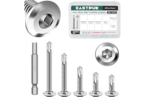 EASTPUK 110Pcs #10 Sheet Metal Screws Assortment Kit, Stainless Steel Flat Head Socket Cap Self Drilling Screw, Allen Socket Drive, Self Tapping Screws with Drill Bit