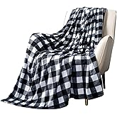 MACEVIA Flannel Fleece Throw Blanket for Couch, Buffalo Plaid Blanket Black and White, Lightweight Cozy Soft Blanket for Bed Sofa 260GSM, Suitable for All Seasons (White Black Checkered,60x50inches)