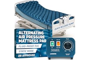 Lunderg Alternating Air Pressure Mattress Pad with Static Mode - Comfortable Bed Sore Prevention - Includes Waterproof Mattress Topper for Hospital Bed or Home & Quiet Pump - Recommended by Doctors