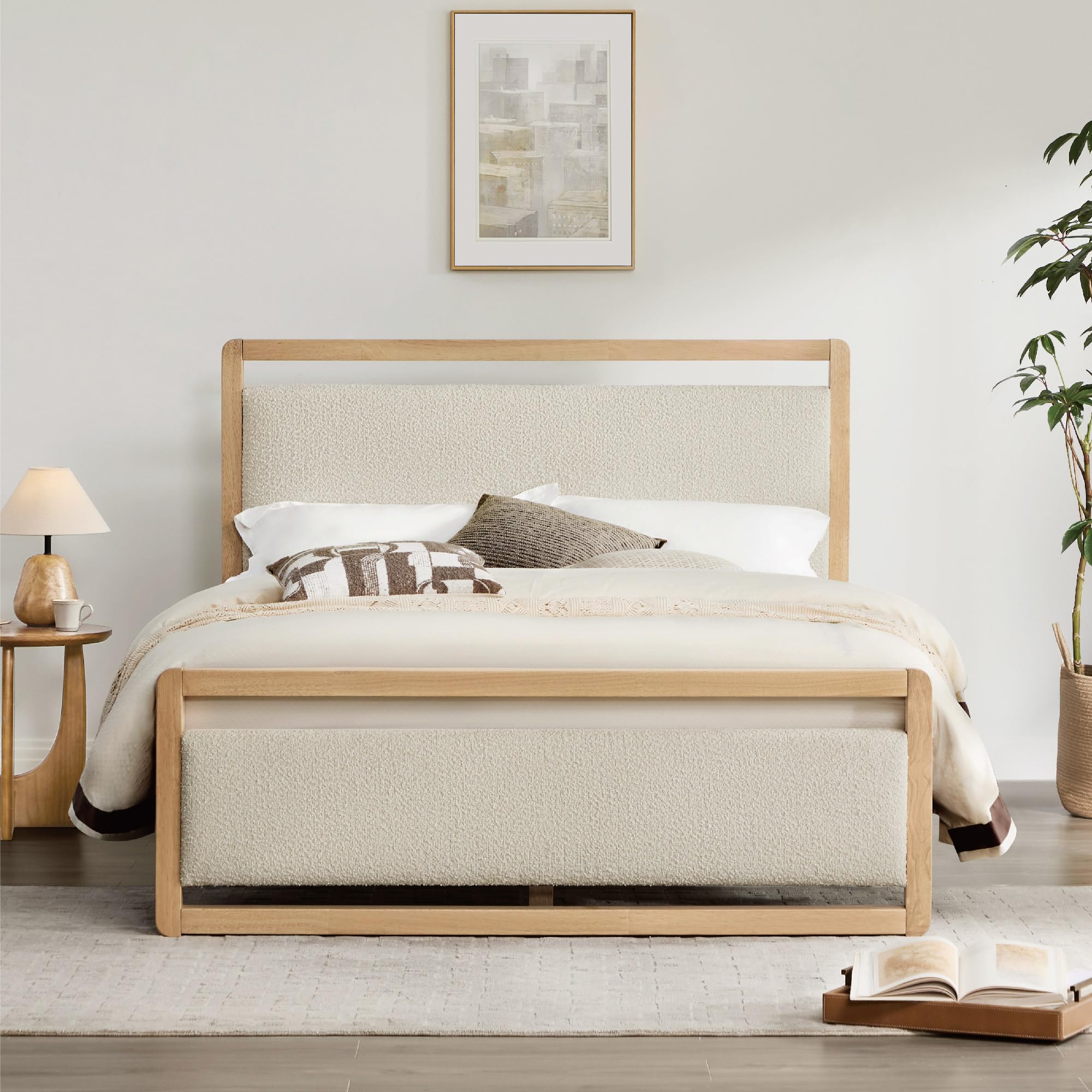 Photo 1 of *FOR PARTS*__________ KISLOT Wood Bed Frame with Headboard and Footboard, Mattress Foundation with USB Charging Strong Wooden Slat Support Noise-Free Easy Assembly No Box Spring Needed