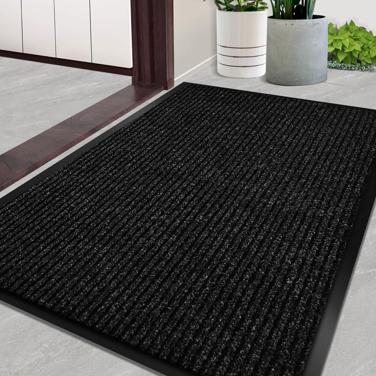 Indoor Outdoor Door Mat – 29x17 Black Maze Design, Rubber Backing, Low Profile For Easy Door Clearance