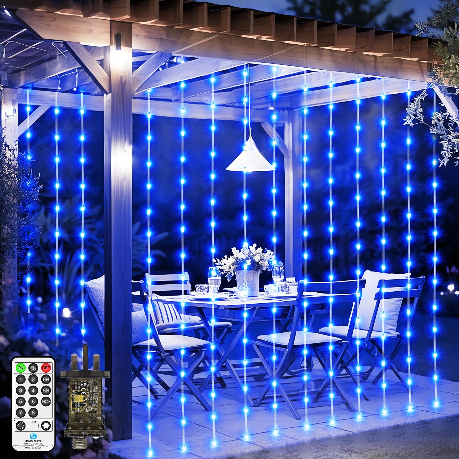 300 LED Curtain Lights Indoor Outdoor, 3m x 3m Fairy Lights Plug In IP65 Waterproof Connectable Waterfall String Lights with Remote 8 Modes Timer for Room Garden Wall Party Wedding Decorations-Blue