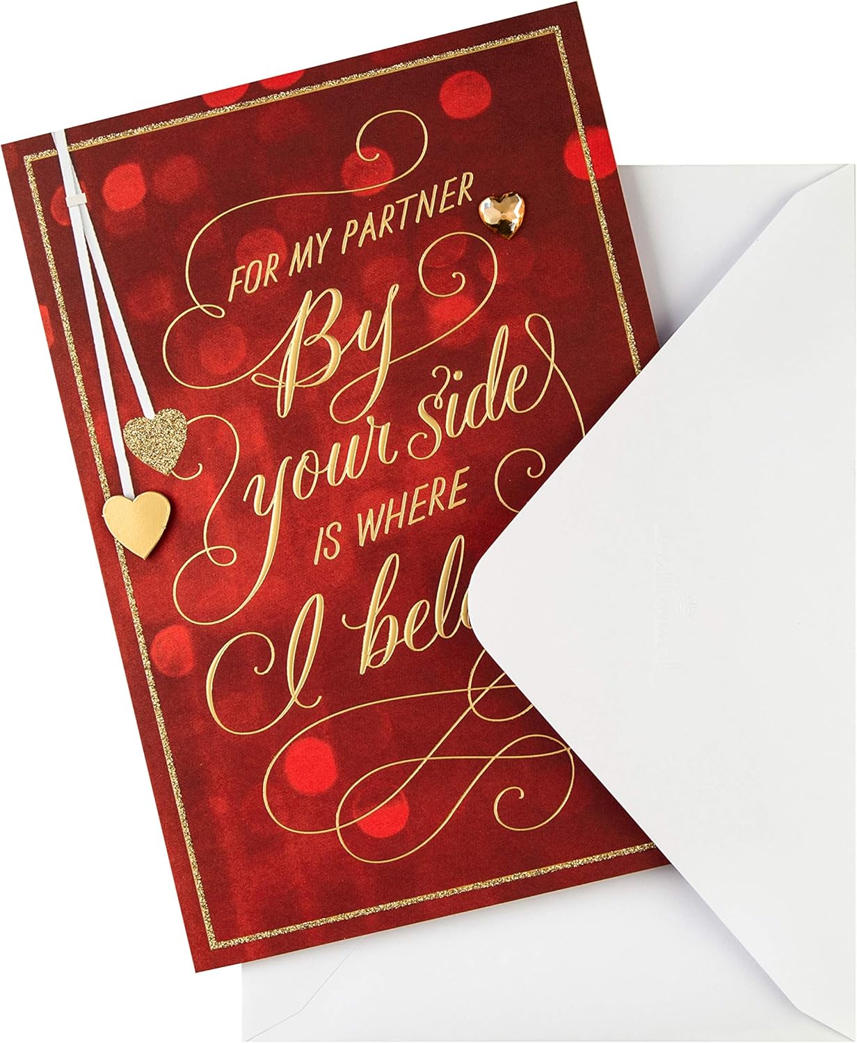 Hallmark Valentine's Card for Partner - Red & Gold Message Design, Deep Red & Gold Heart, 22.8cm by 15.9cm - Image 3