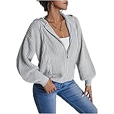 SOLY HUX Women's Zip Up Hooded Cardigan Long Sleeve Drop Shoulder Knit Sweater Hoodies Fall Outerwear