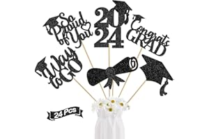 TTDQ 24Pcs Graduation Centerpieces for Tables 2024 Graduation Centerpiece Sticks Class of 2024 Centerpiece Sticks for Graduation Table Decorations Graduation Decorations 2024 (black)