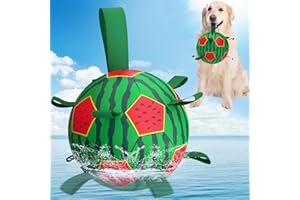 QDAN Watermelon Dog Toys Soccer Ball - Dog Soccer Ball with Straps, Dog Water Toy for Tug of War, Durable Dog Balls for Medium Large Dogs (8 Inch)