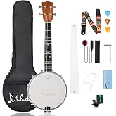 Mulucky 4 String Banjolele BU8017, 23" Sapele Wood Banjo Ukulele Travel Kit | Crafted with a WeatherKing synthetic head, nylon strings, and sapele wood. Kit includes travel bag, tuner, and picks.