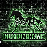 Custom Floral Horse Farmhouse Metal Wall Art LED Light Personalized Horse Flower Name Sign, Wall Hanging, Home Decor, Birthday Gift, Christmas Gift…