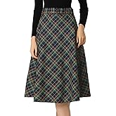 Allegra K Women's Tartan Plaid Christmas High Waist Belted Vintage A-Line Midi Skirt