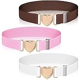 Sibba Girls Elastic Belts with Heart Buckle 3 PCS Adjustable Stretch Waist Belt for Toddler Kids Teens Suitable for Pants Jeans Dresses Pink White Brown Stretchy Belts for Back to School