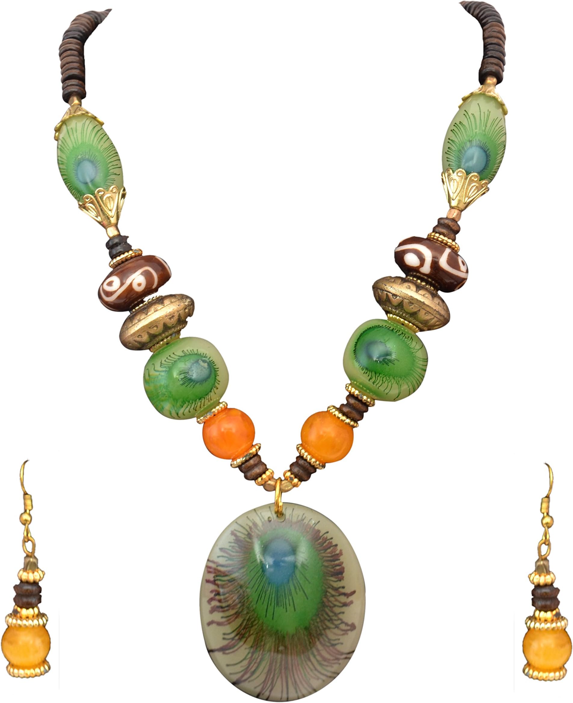 Sitashi Fashion Jewellery Hand Made Rajasthani Peacock Feather Necklace Set