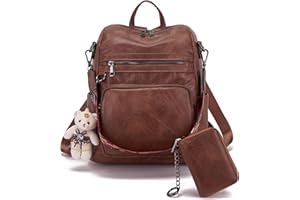 Qiyuer Women's Fashion PU Leather Backpack Purse for Women Designer Ladies Travel Convertible Shoulder Bag Brown